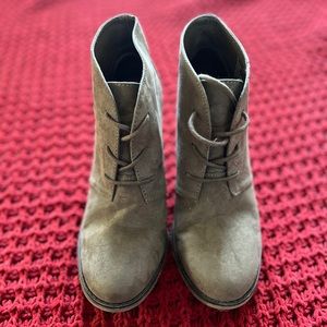 Brown tie up heel booties